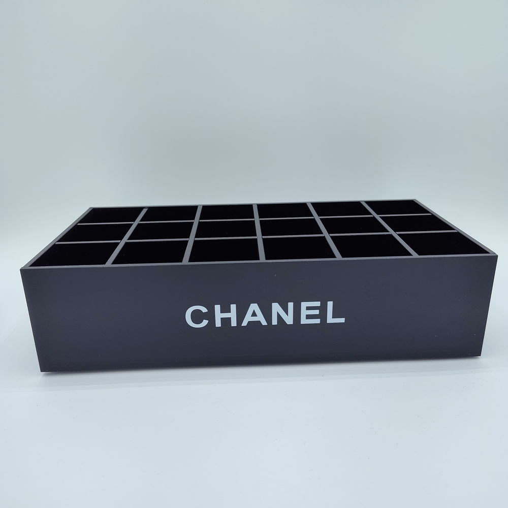 CHANEL Black Acrylic 16-Slot Beauty Display Organizer Vanity Stand NIB